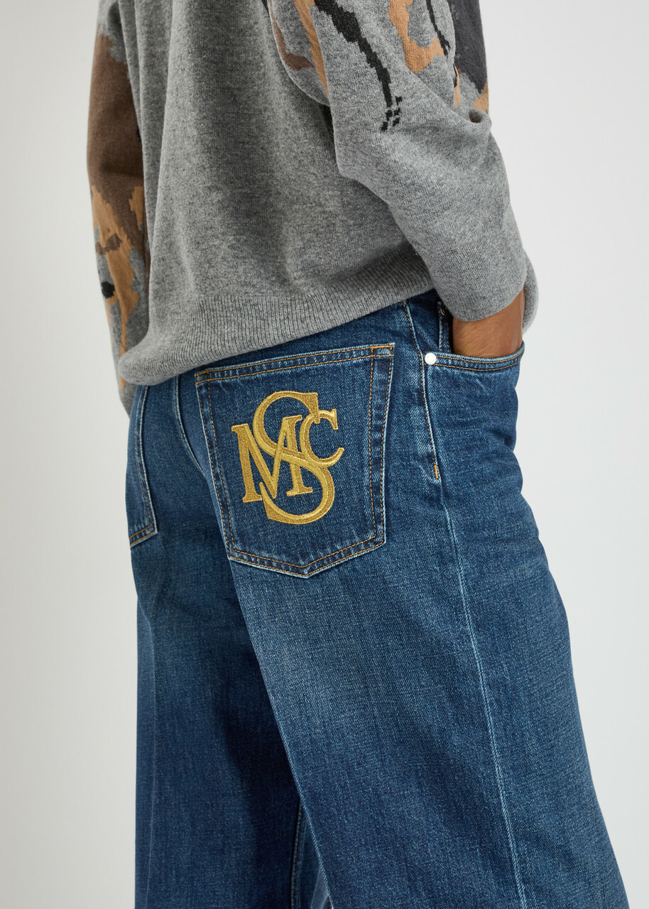 Stella Mccartney Embroidered Straight-leg Jeans Dark Blue