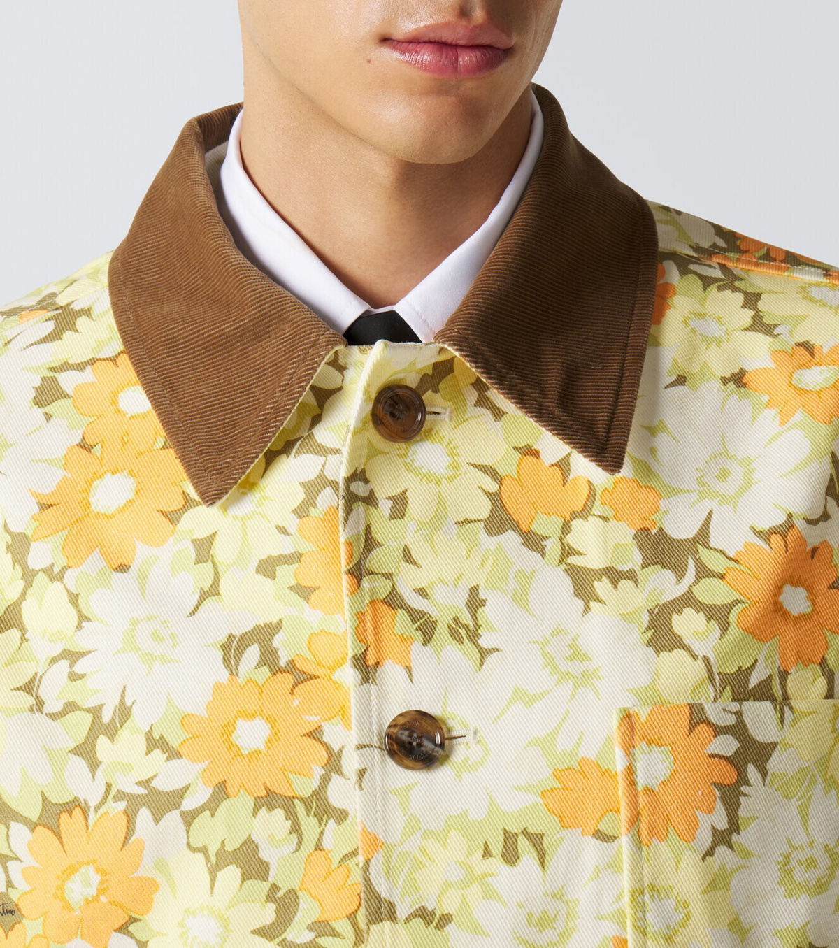 Valentino Corduroy-trimmed floral denim jacket