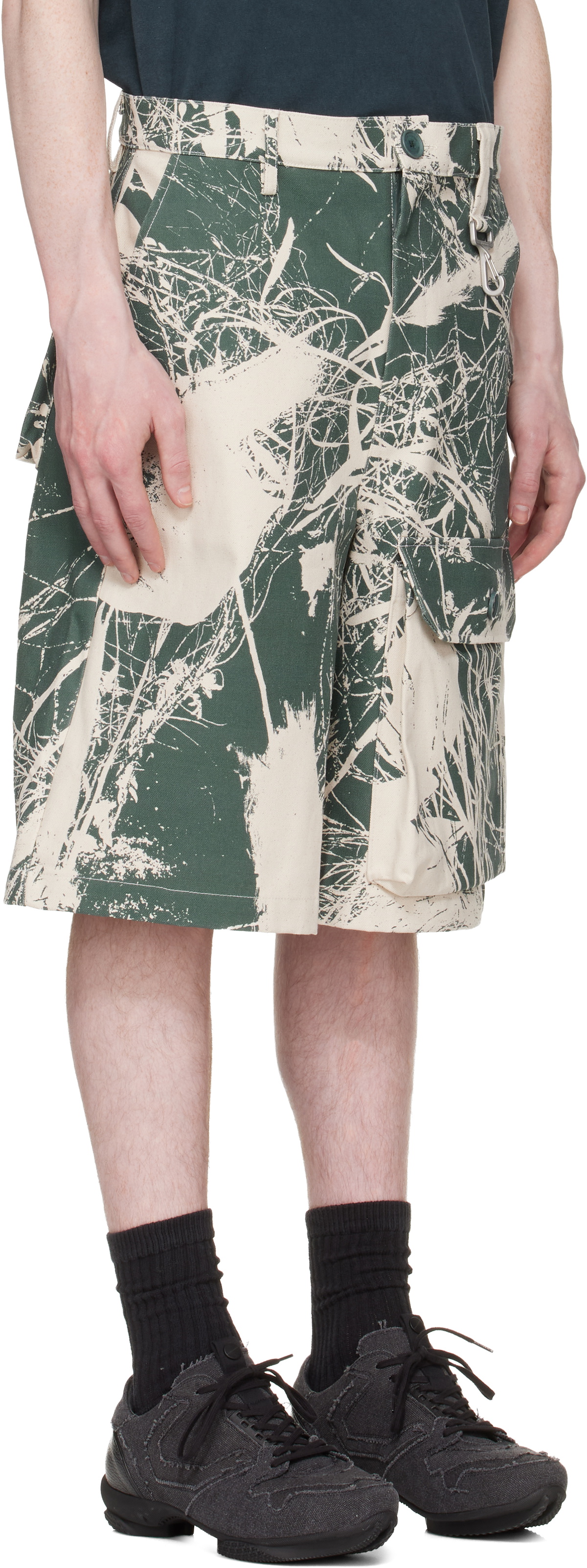 Reese Cooper Khaki & Off-White Duck Canvas Patch Pocket Cargo Shorts