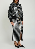 Balmain Checked Tweed Midi Skirt Black And White