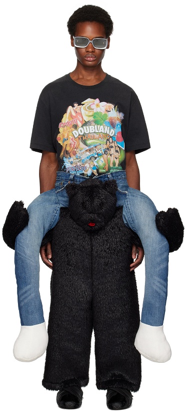 Photo: Doublet Black & Blue 'The Bear Carrying On You' Faux-Fur Trousers