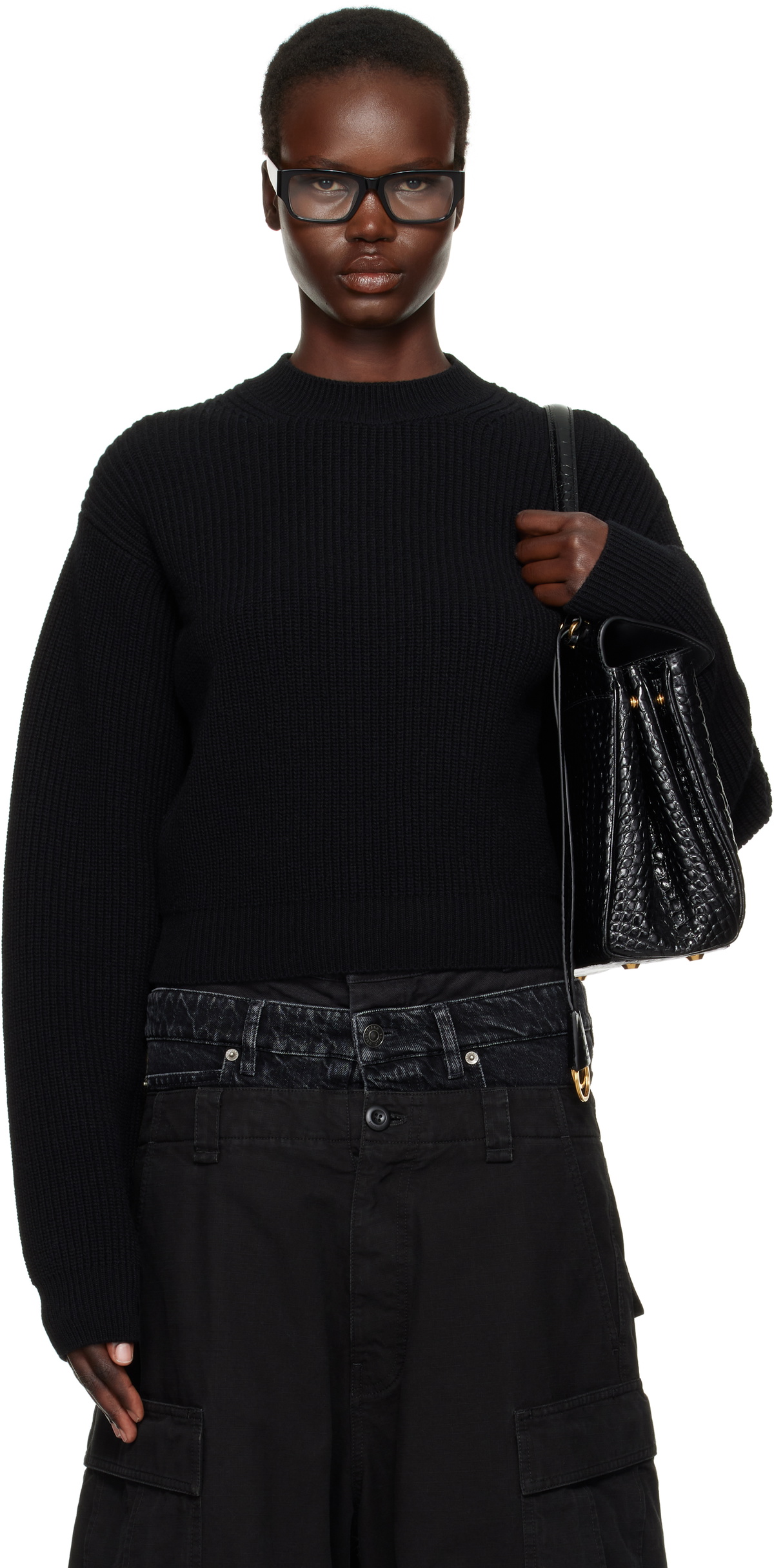 Balenciaga Black Cropped Wool Sweater