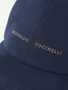 Brunello Cucinelli - Logo-Embroidered Leather-Trimmed Cotton-Twill Baseball Cap - Blue