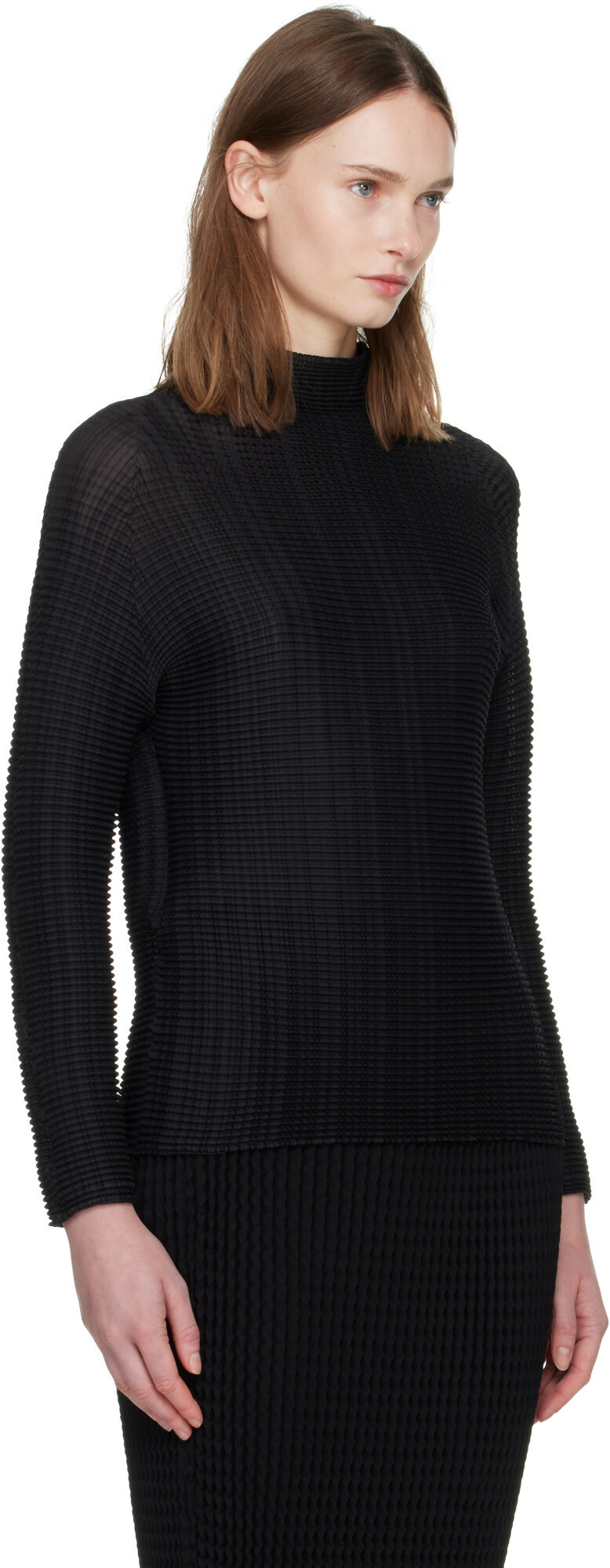 ISSEY MIYAKE Black Wooly Pleats Top