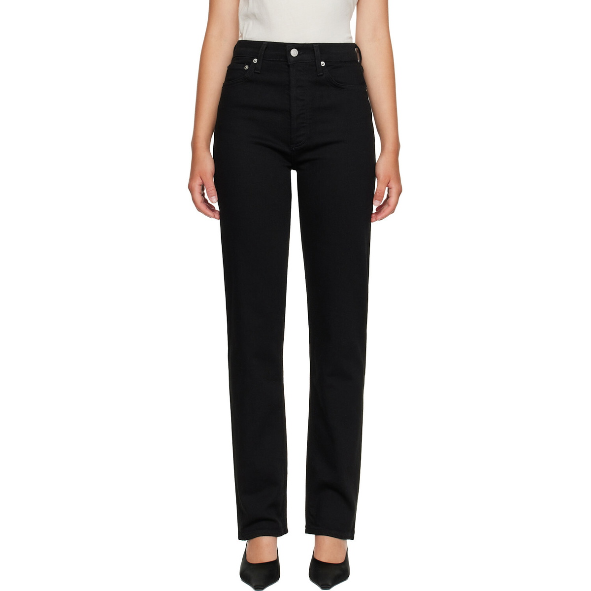 AGOLDE Black 90's Pinch Waist High Rise Straight Long Jeans