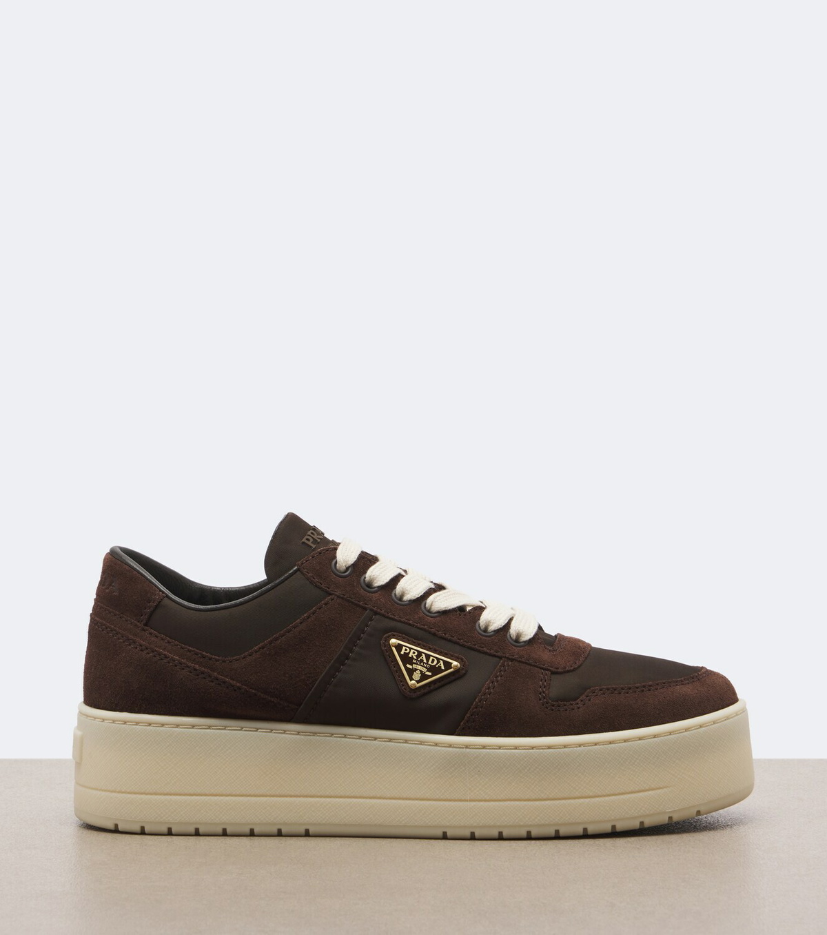 Prada Downtown Bold suede-trimmed platform sneakers