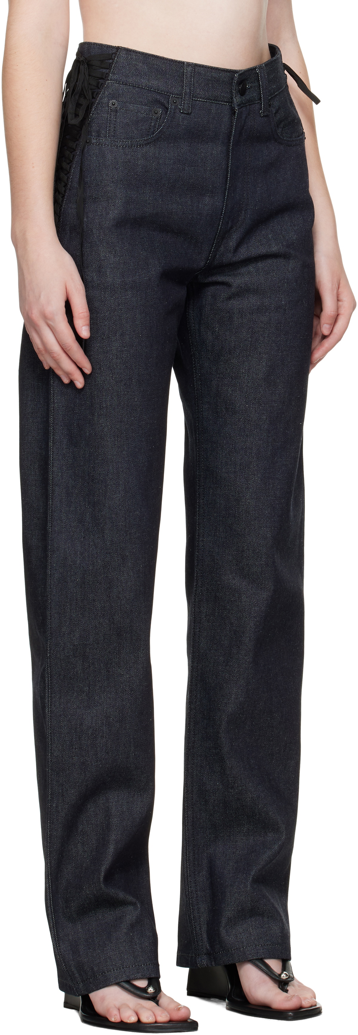 Mugler Indigo Laced-Up Straight Jeans
