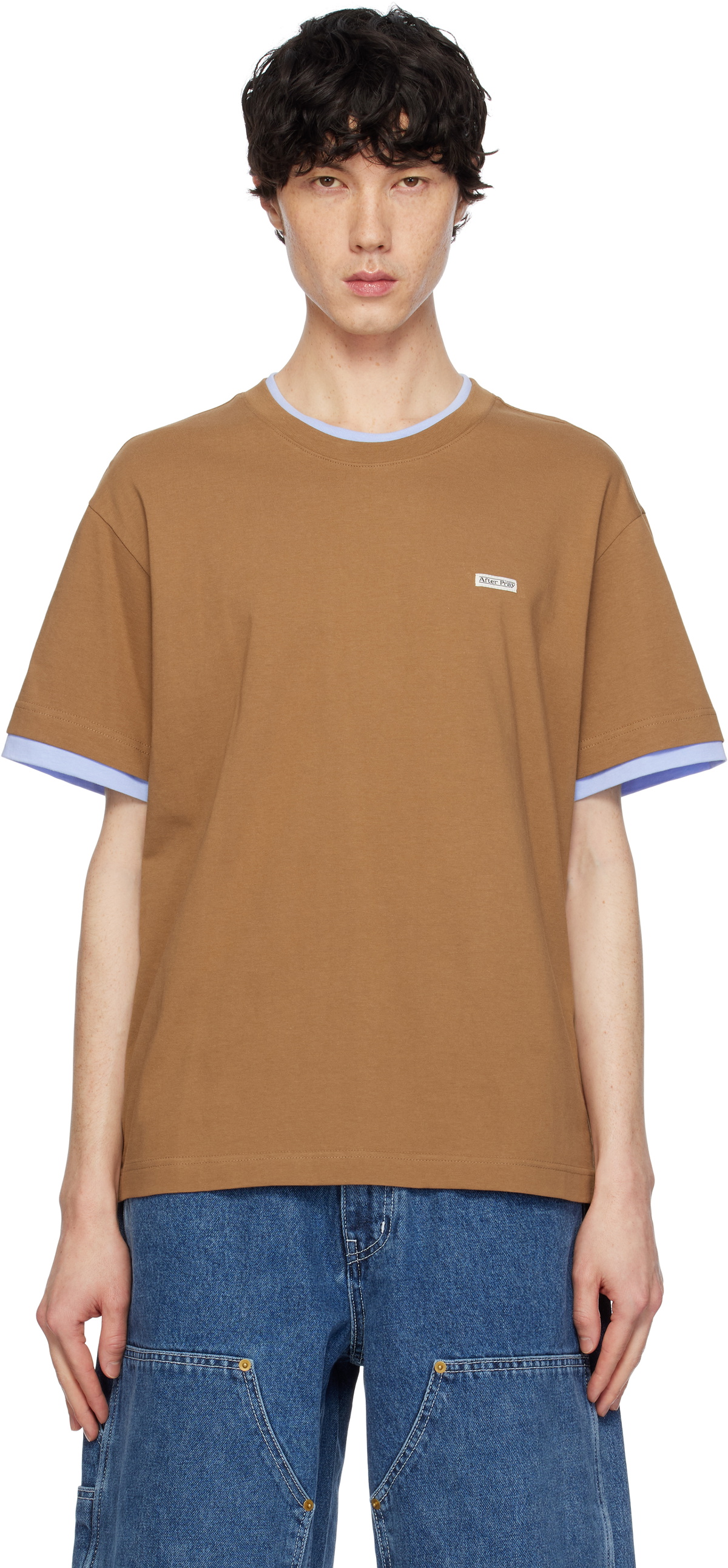 AFTER PRAY Brown Crepe Layered T-shirt