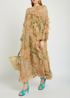 Zimmermann Luna Flutter Paisley Ruffled Silk Midi Dress Sage