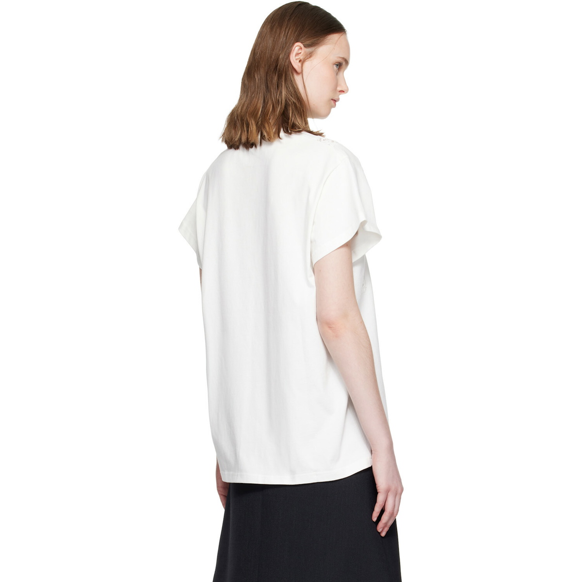 Stella McCartney White Lace Mix Washed Jersey Cotton T-shirt