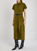 Skiim Liza Belted Suede Midi Shirt Dress Green