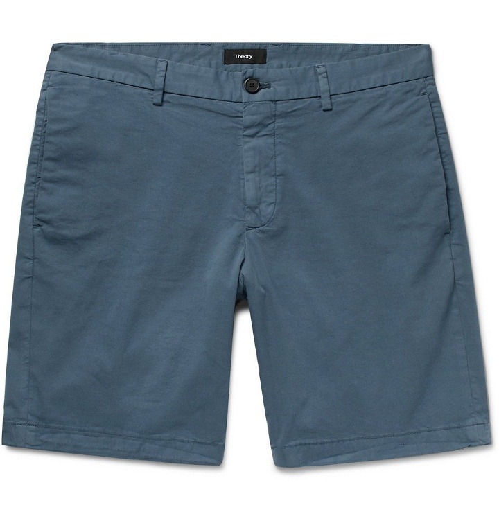 Photo: Theory - Zaine Slim-Fit Garment-Washed Stretch-Cotton Twill Shorts - Blue