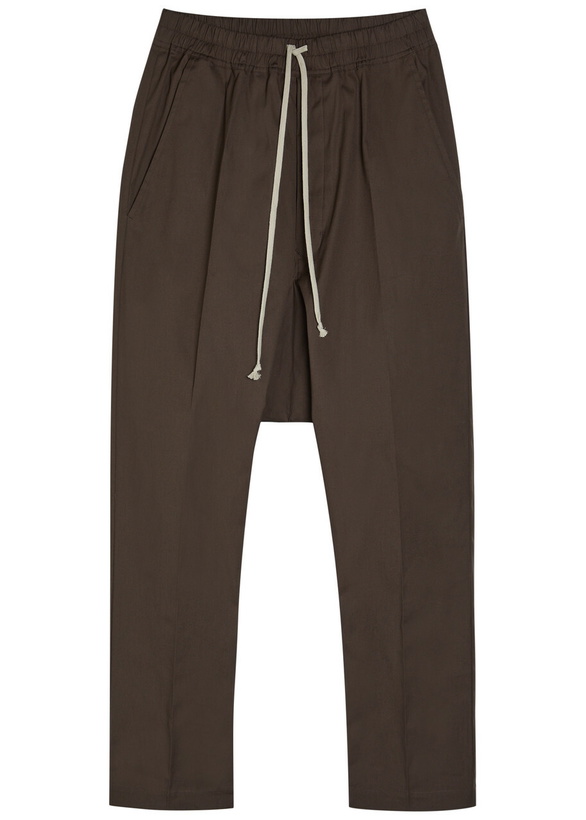 Photo: Rick Owens Tapered-leg Stretch-cotton Poplin Trousers Dark Brown