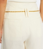 Xu Zhi Belted pleated silk and linen wide-leg pants