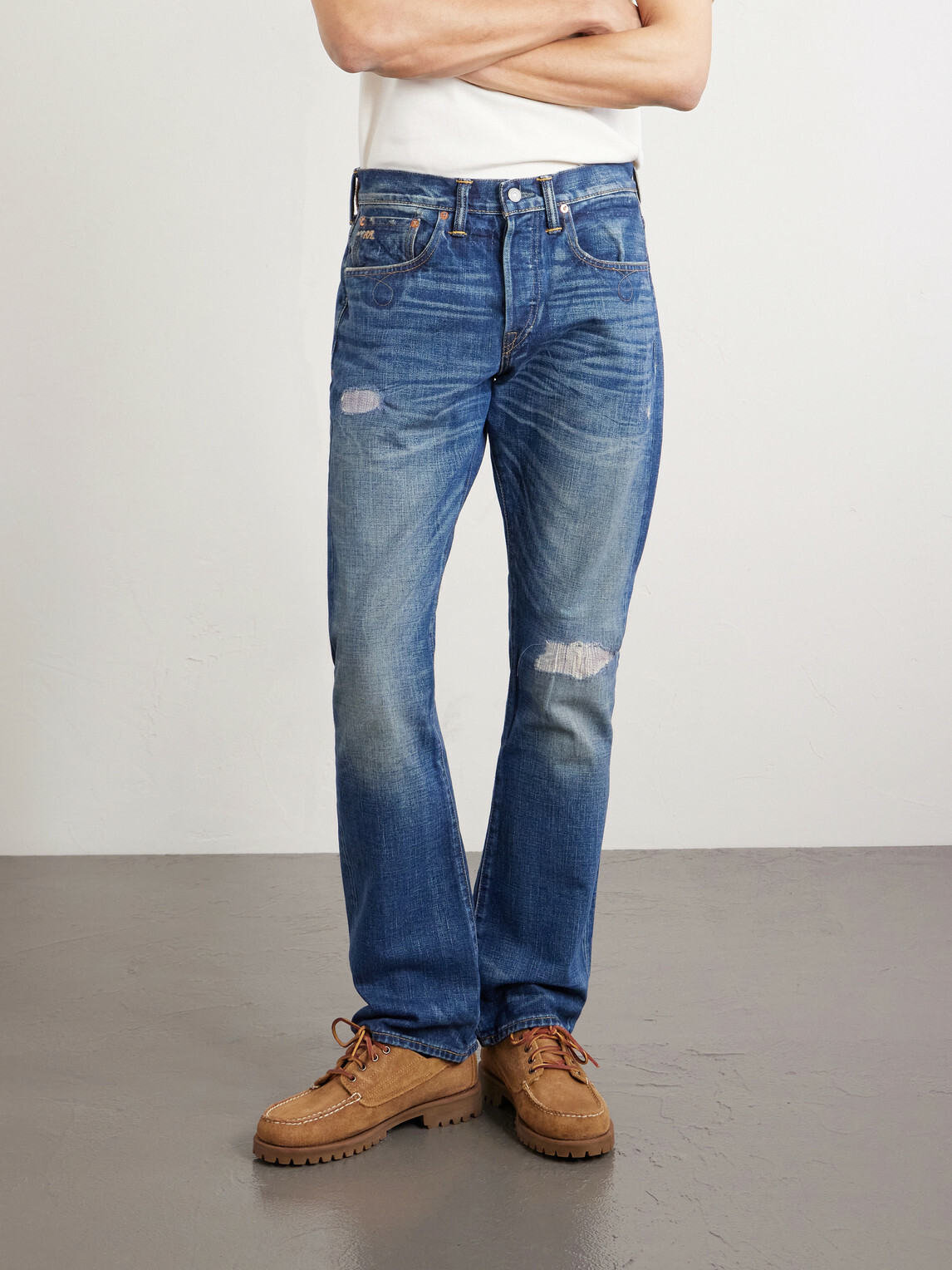 RRL - Flared Distressed Jeans - Blue