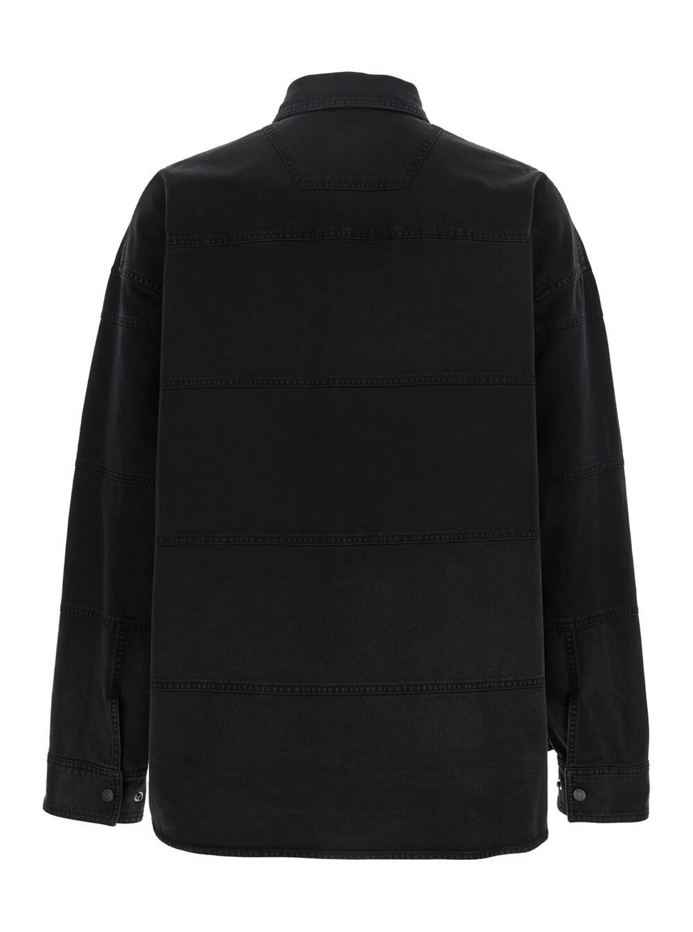 Juun.J Black Shirt With Classic Collar And Tonal Logo Lettering Embroidery On The Front In Denim Man