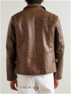 Golden Bear - The Waterfront Slim-Fit Cracked-Leather Jacket - Brown