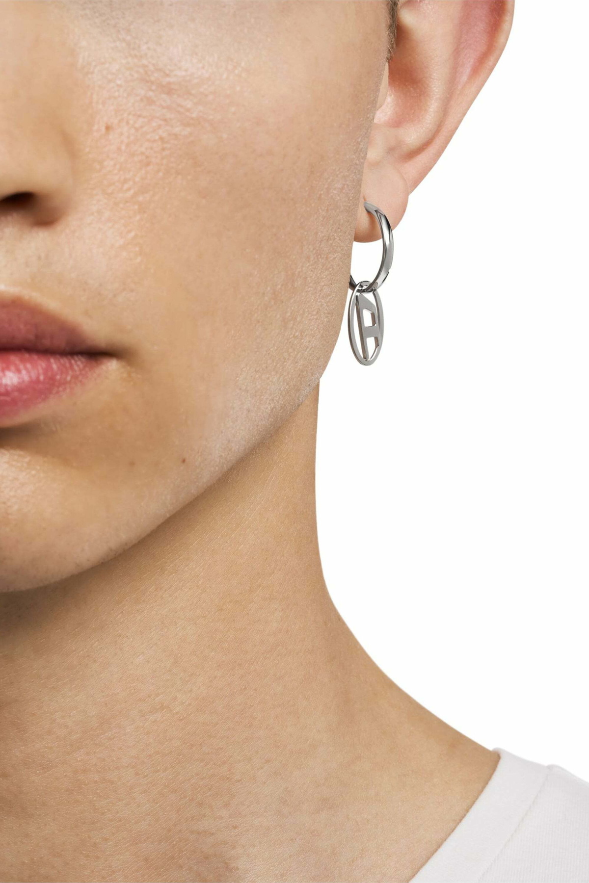 Diesel Stainless Steel Hoop Earring - Earrings - Unisex - Silver