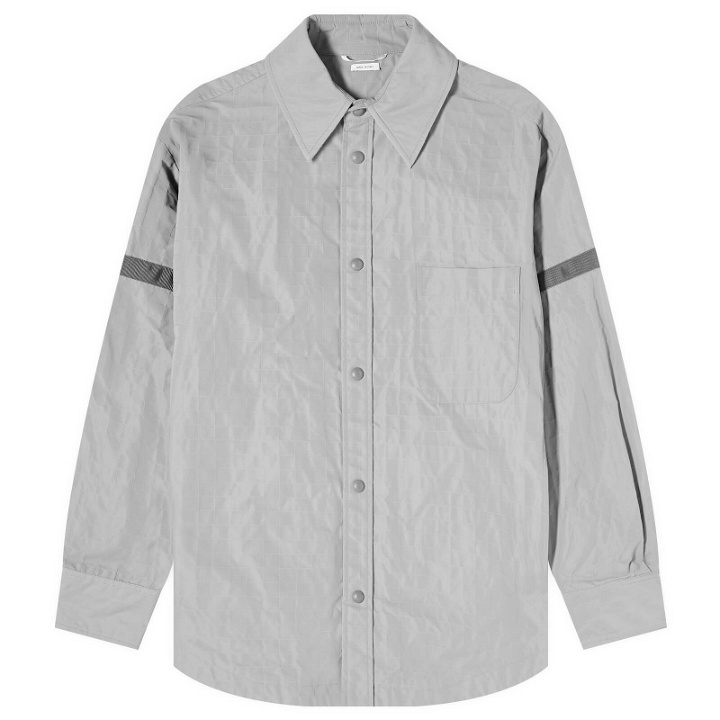 Photo: Thom Browne Men's Oversized Tonal Shirt Jacket in Light Grey