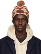 Acne Studios Beige & Red Argyle Jacquard Beanie