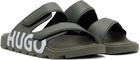 Hugo Khaki Logo Double Touch-Closure Straps Sandals