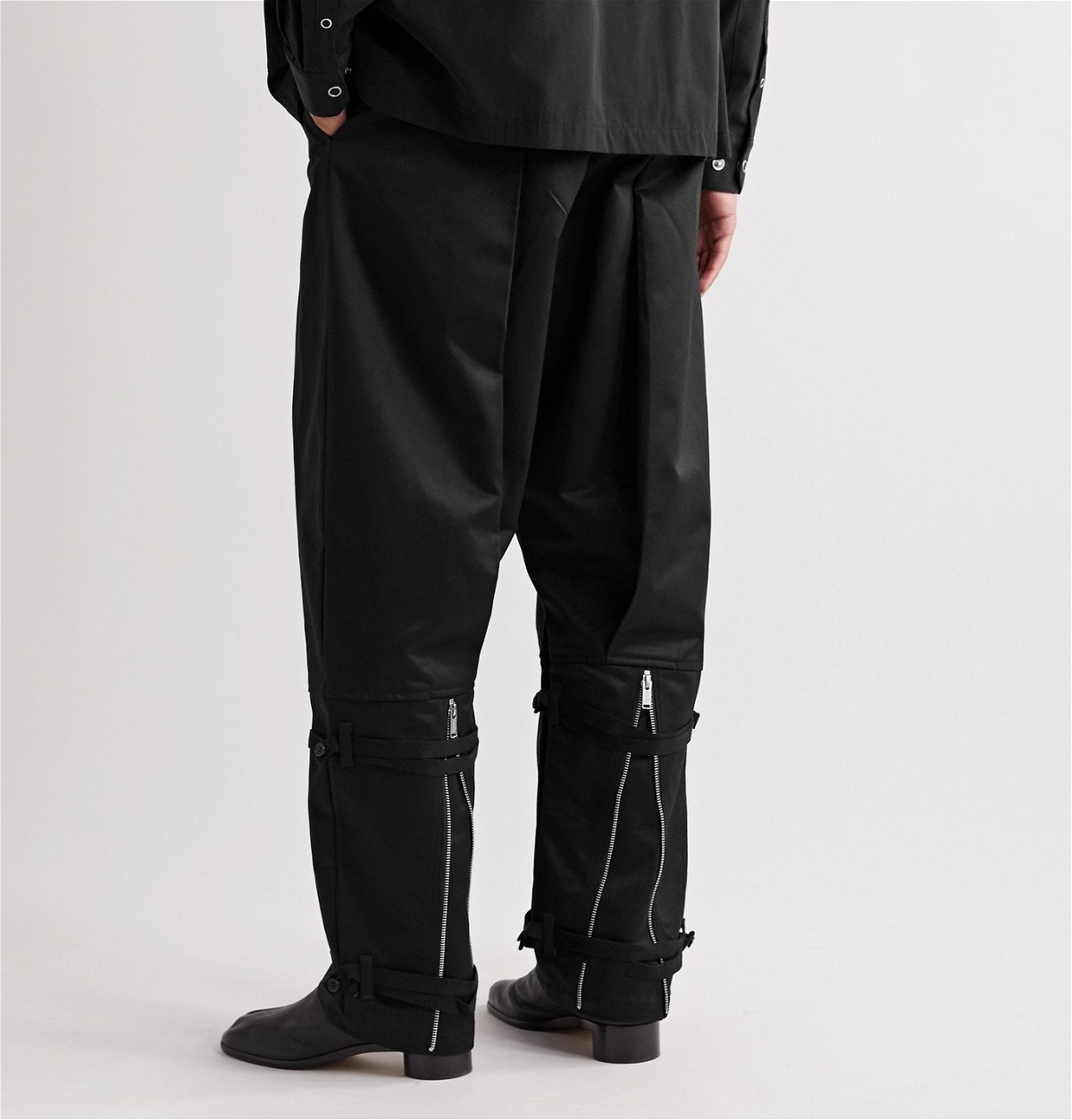 Undercover - Wide-Leg Webbing-Trimmed Pleated Cotton-Twill Trousers ...