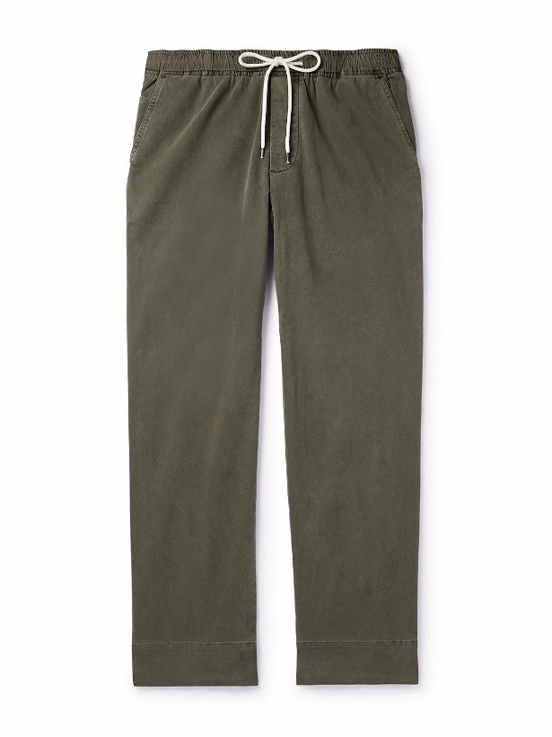 Photo: James Perse - Slim-Fit Straight-Leg Brushed Cotton-Blend Twill Drawstring Trousers - Green