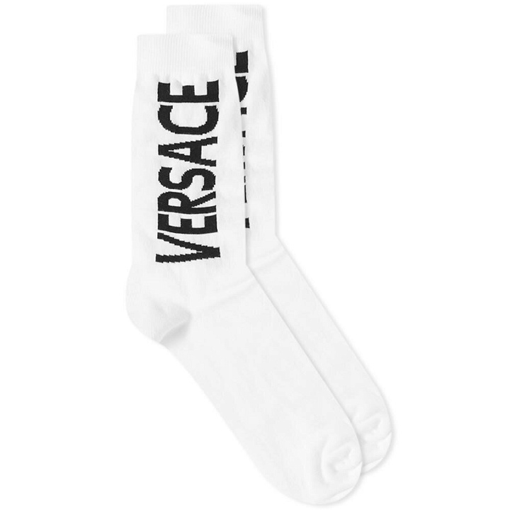 Photo: Versace Men's Side Logo Sock in White/Black
