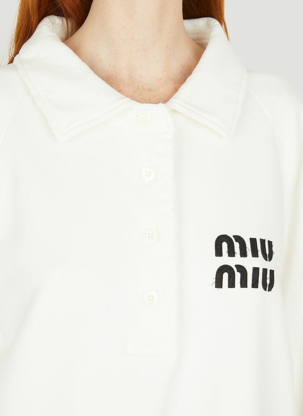 Miu Miu - Distressed Logo Sweatshirt in White Miu Miu