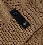 Fendi - Contrast-Tipped Perforated Stretch-Knit Polo Shirt - Men - Tan