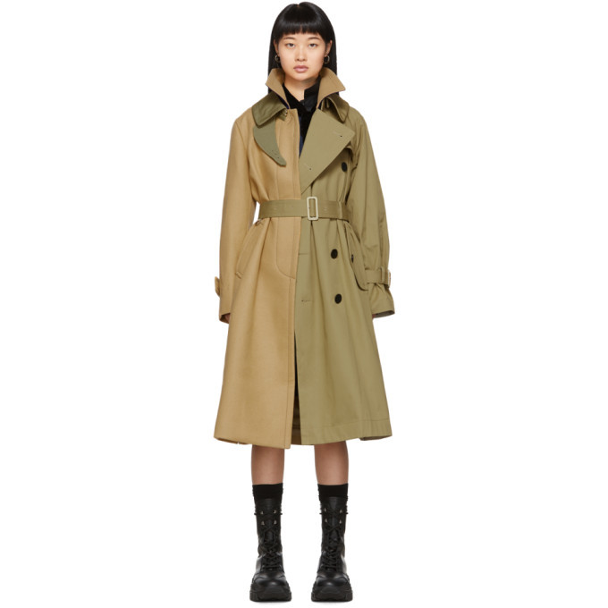 Sacai Beige Melton Cotton Trench Coat Sacai