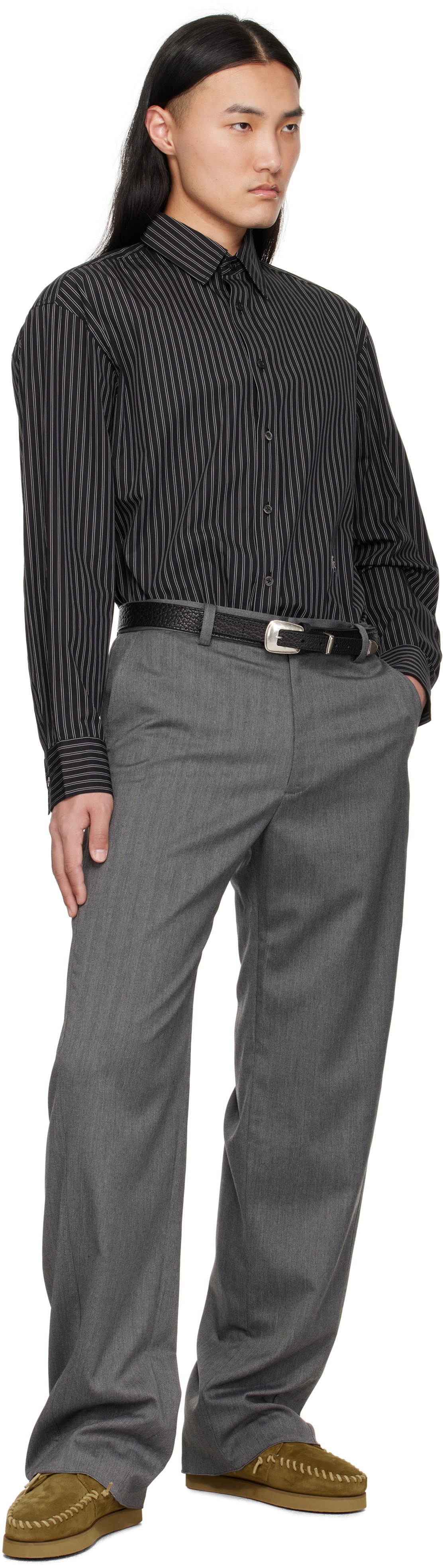 Commission Gray Herringbone Shift Trousers