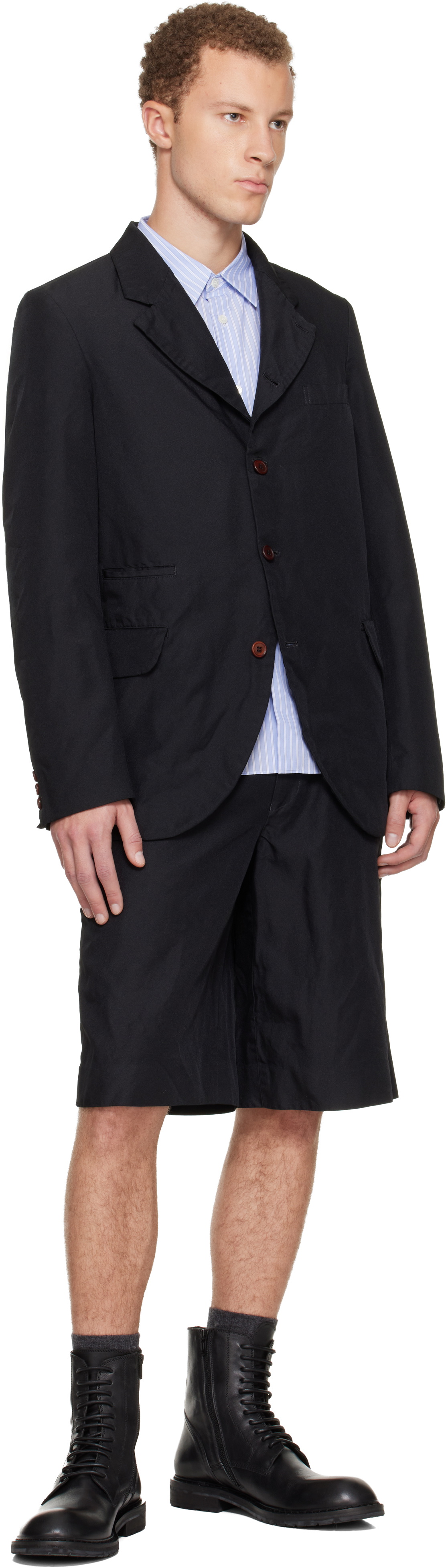 Comme des Garçons Homme Plus Black Polyester Twill Garment Dyed Shorts
