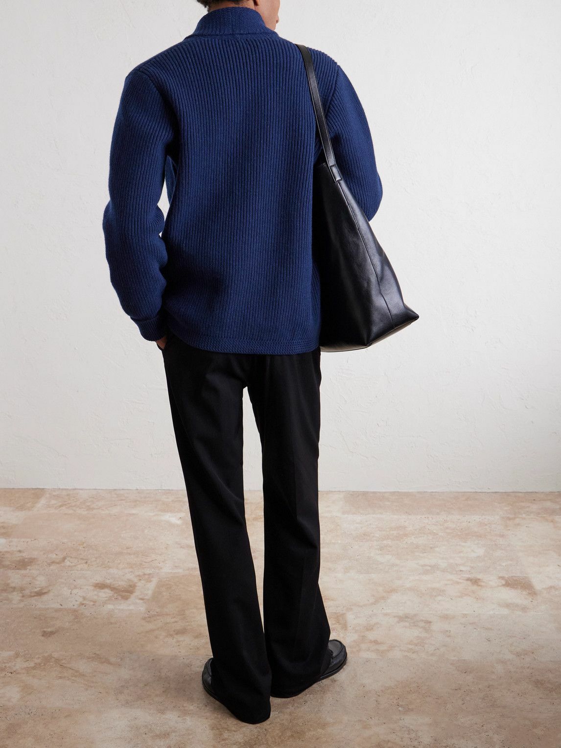 William Lockie - Duncan Shawl-Collar Ribbed Merino Wool and Cashmere-Blend Cardigan - Blue