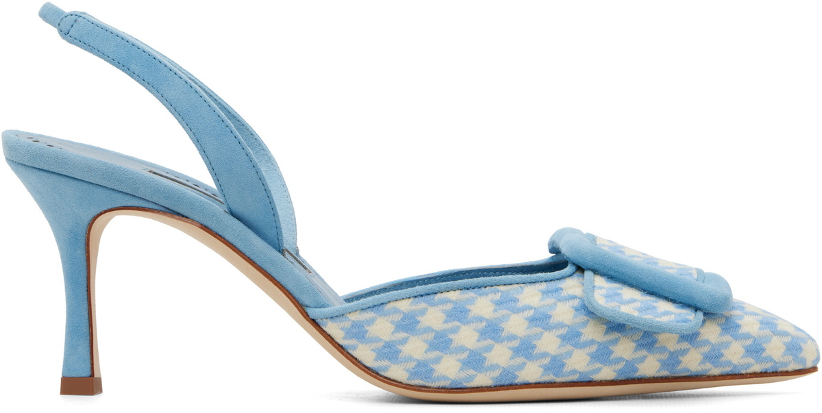 Manolo Blahnik Blue & White Mayslibi Heels