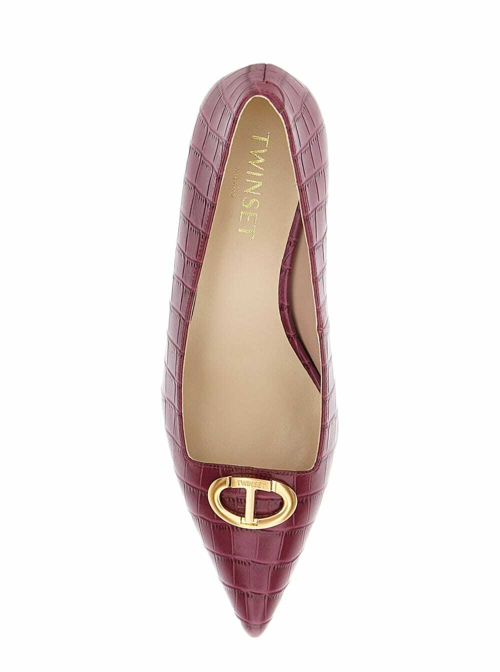 TwinSet Bordeaux Pumps With Low Stiletto Heel And Embissed Crocodile Effect In Leather Woman
