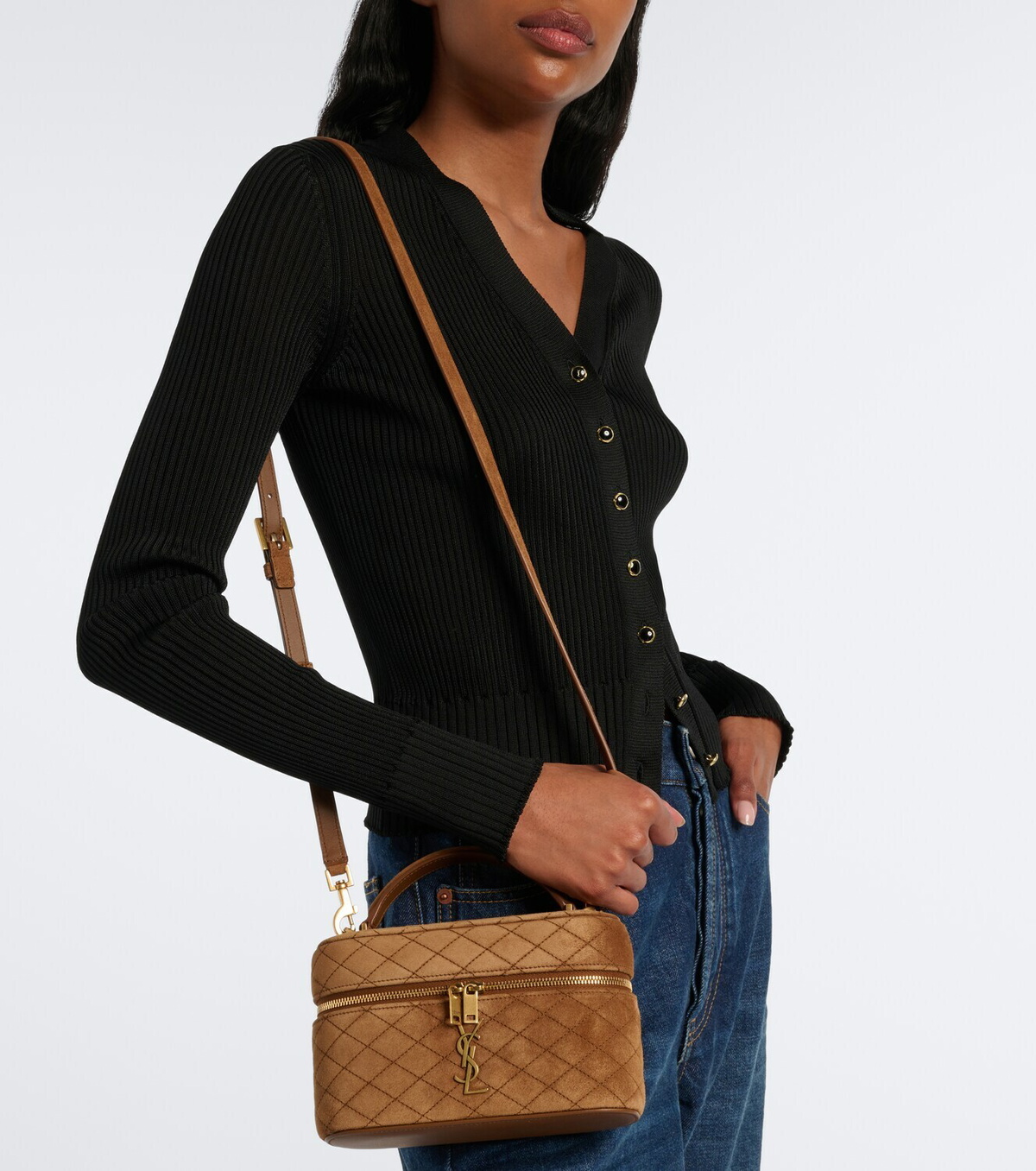 Saint Laurent Gaby Mini quilted suede vanity bag