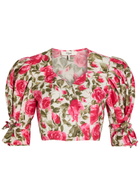 Chloe Floral-print Cotton-poplin Cropped Blouse Pink