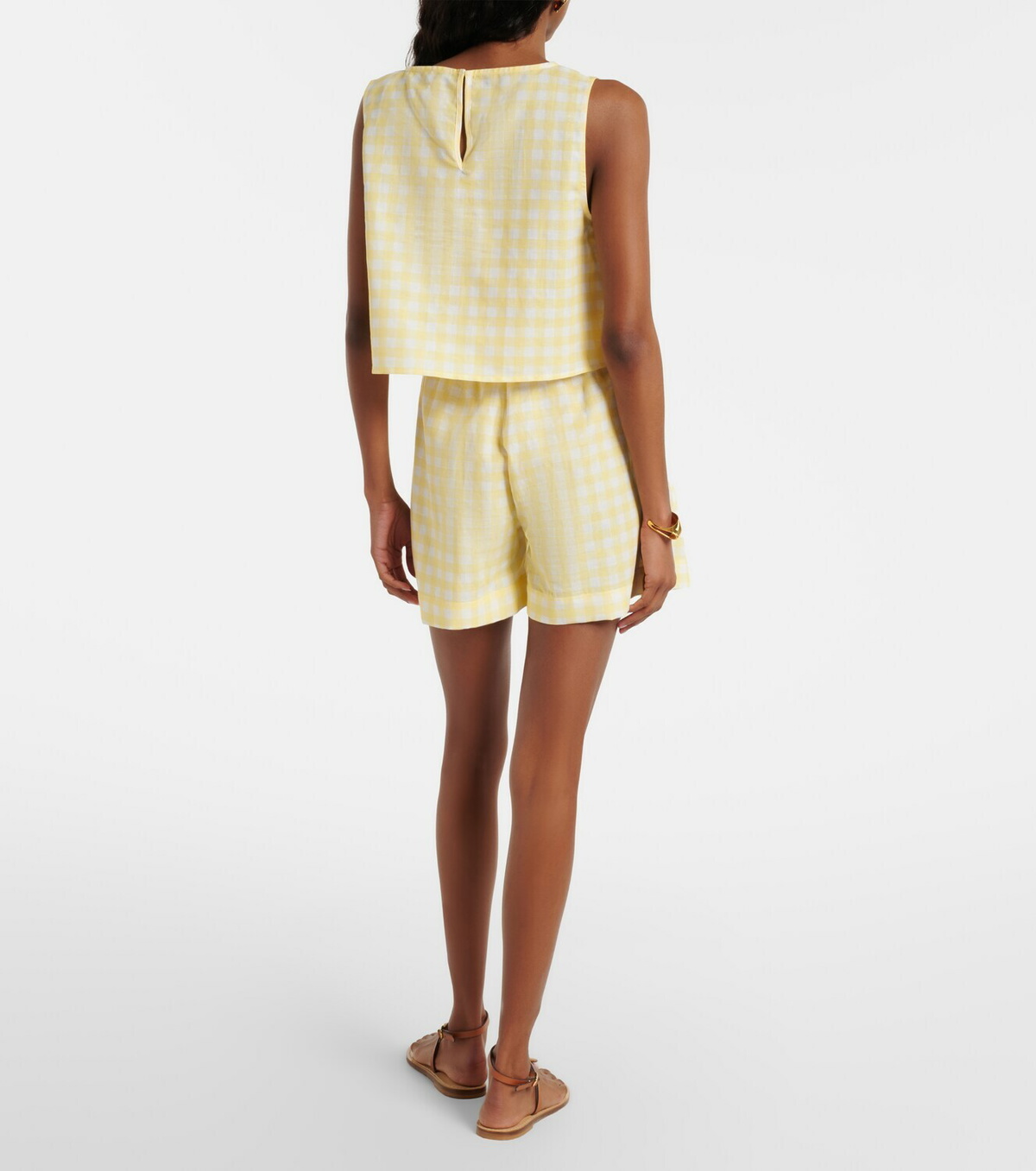 Asceno Gingham linen and cotton shorts
