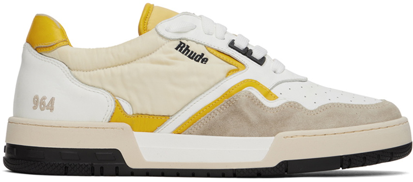 Rhude White & Yellow Racing Sneakers Rhude 