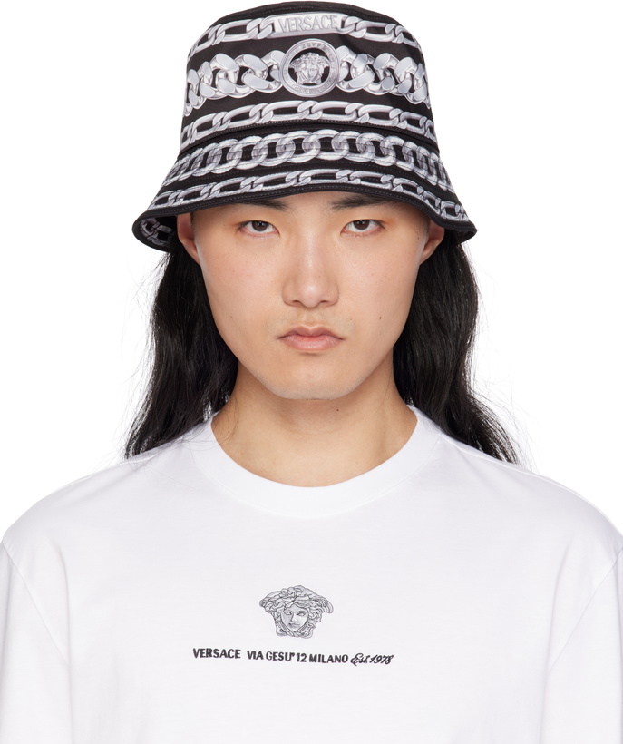Photo: Versace Black & Silver Medusa Chains Bucket Hat