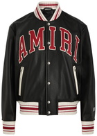Amiri Logo Leather Varsity Jacket Black