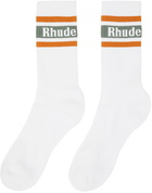 Rhude White & Green Stripe Logo Socks