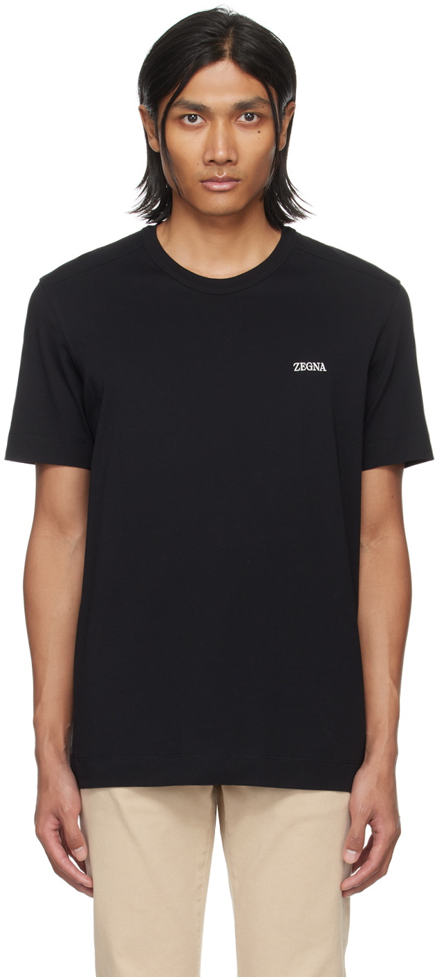 ZEGNA: Black Embroidered T-Shirt | SSENSE