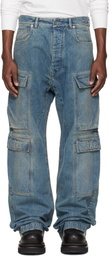 Rick Owens DRKSHDW Blue Temple Double Denim Cargo Pants
