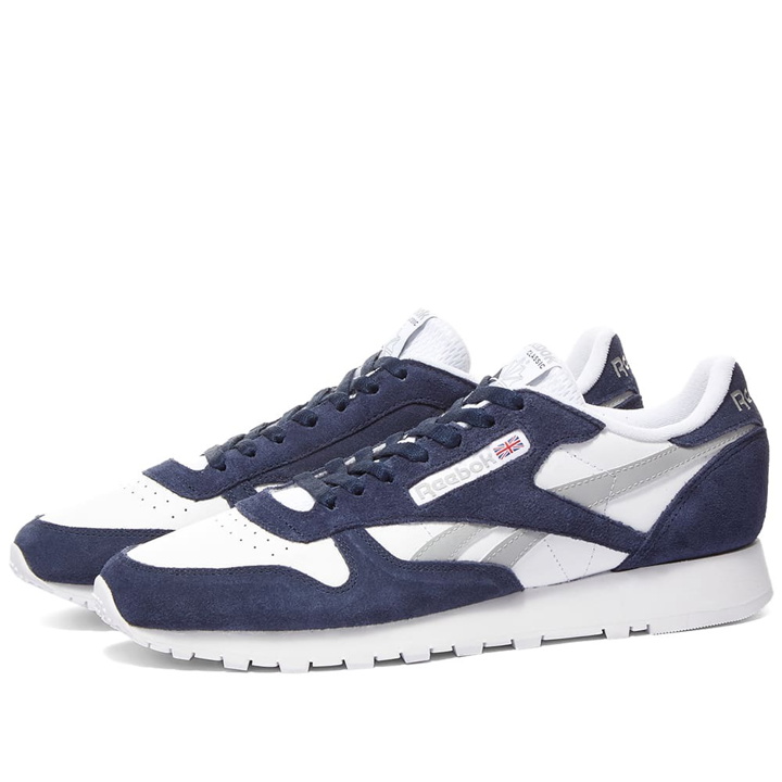 Photo: Reebok Men's Classic Leather Sneakers in Navy/White/Grey
