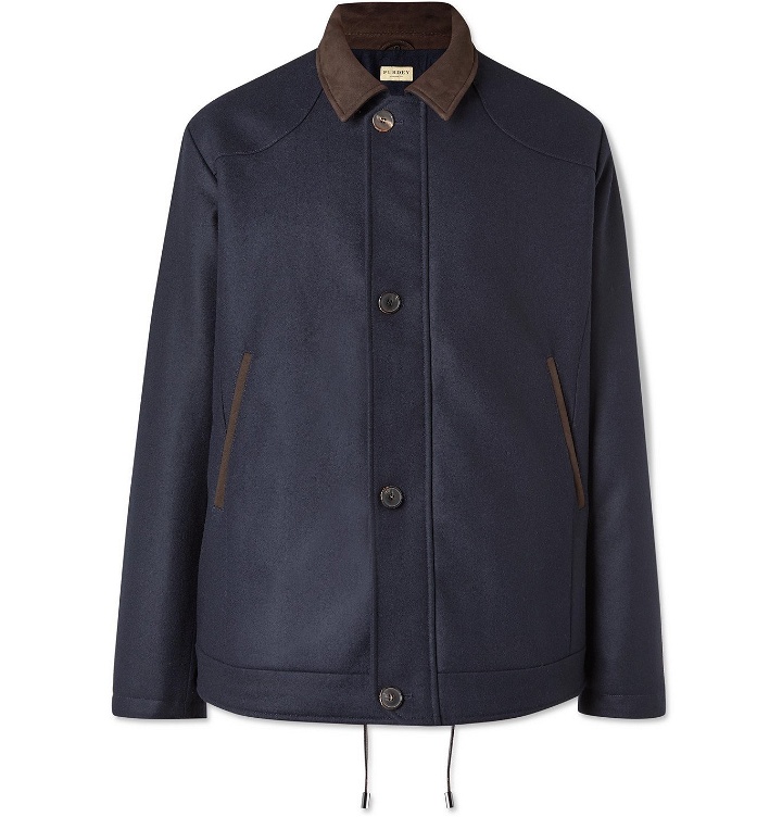 Photo: Purdey - Loden Faux Suede-Trimmed Wool Jacket - Blue