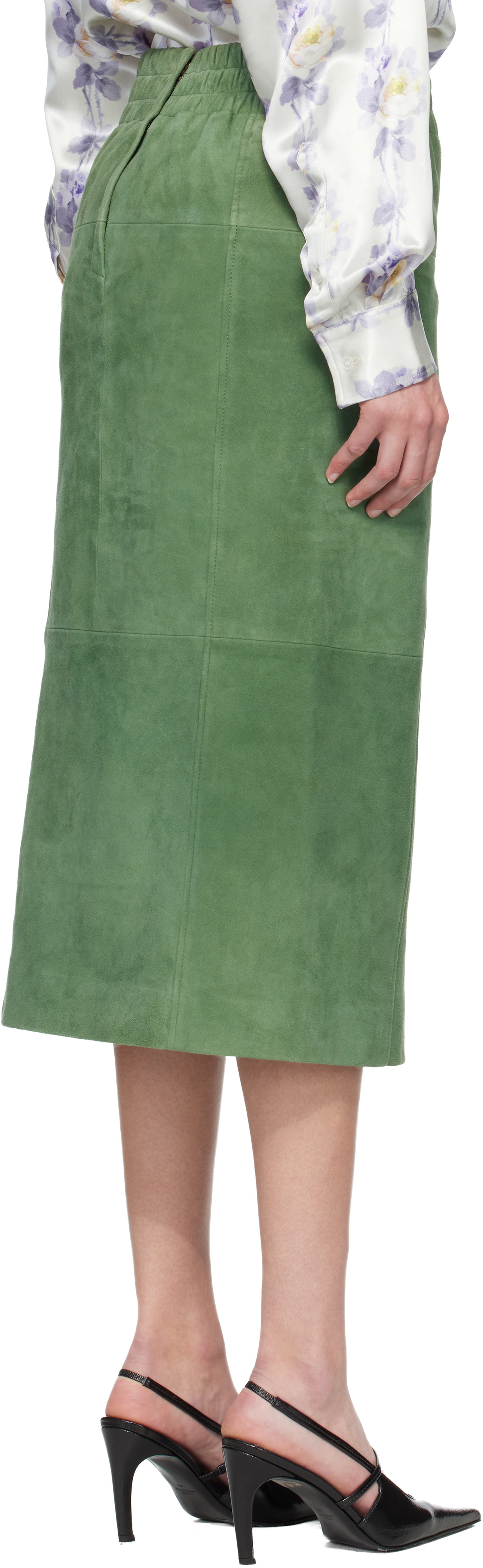 Meryll Rogge Green Suede Long Wrap Midi Skirt