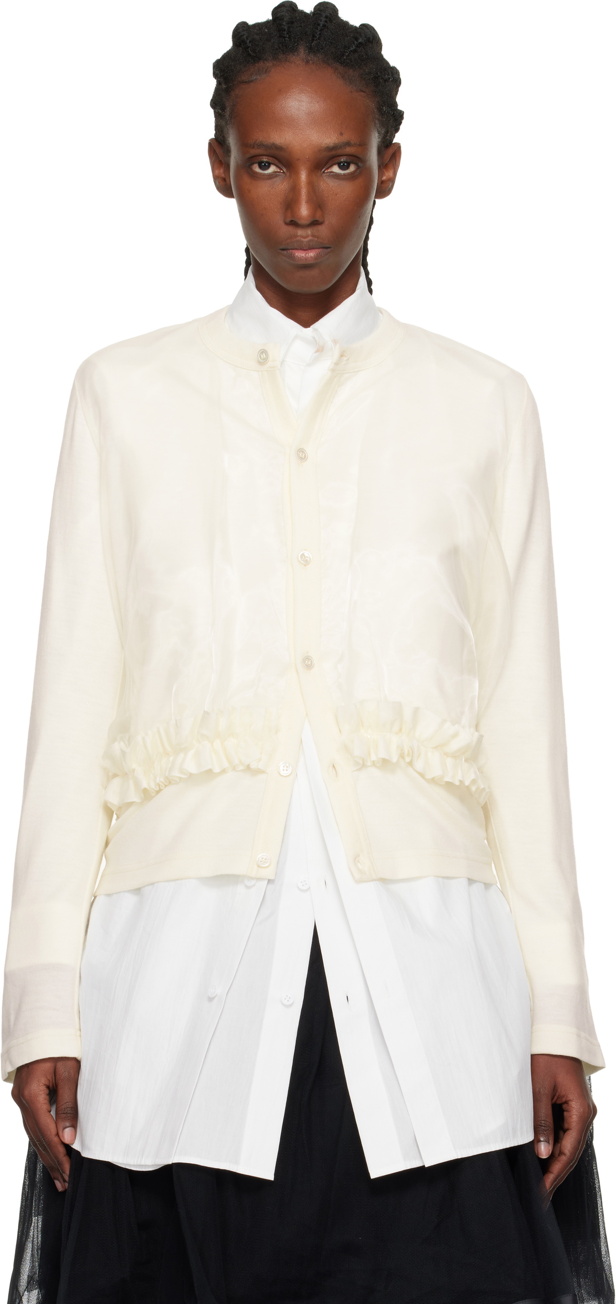 Noir Kei Ninomiya Off-White Ruffle Cardigan