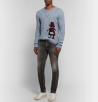 Saint Laurent - Robot-Intarsia Wool-Blend Sweater - Men - Light blue